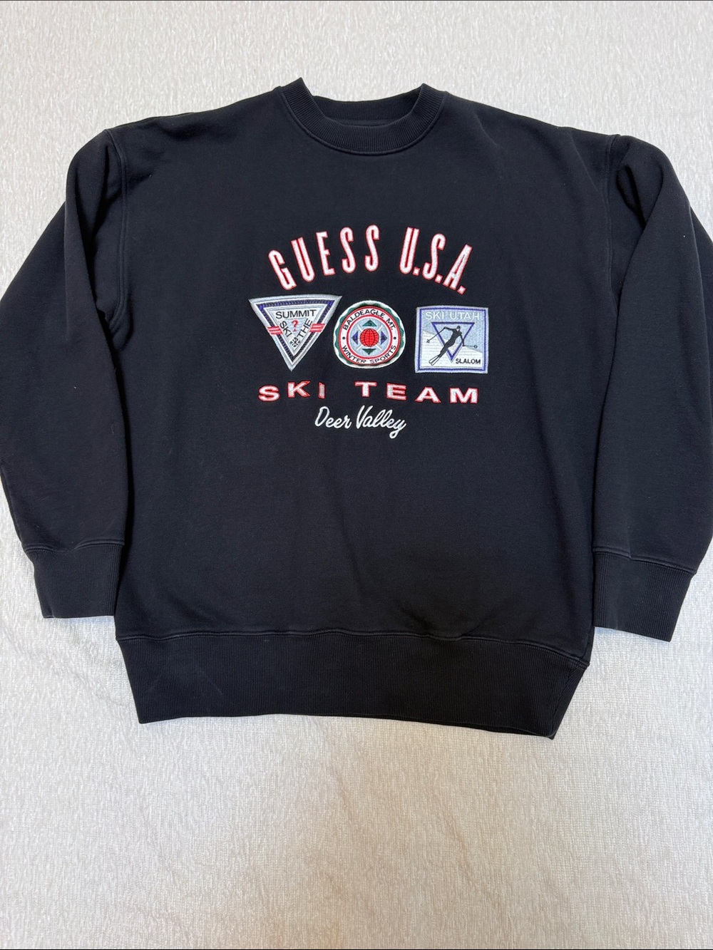 Guess Black Crewneck with Ski Team Patches